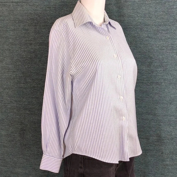 Talbot's 100% Cotton Wrinkle Resistant Blue & White Striped Blouse Vintage 90s - Picture 5 of 9